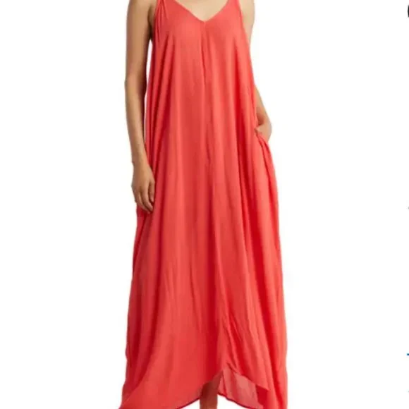 LOVESTITCH GAUZE MAXI DRESS PLUS 1X/2X RUNS LARGE COLOR FLAME - Picture 2 of 6